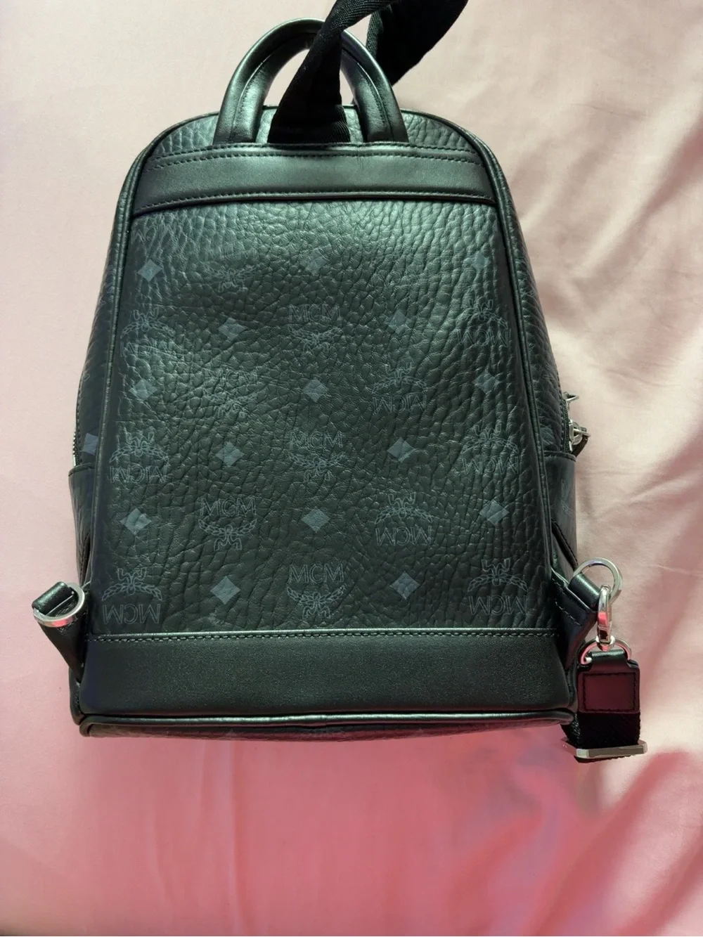MCM Black Monogram Leather Sling Backpack